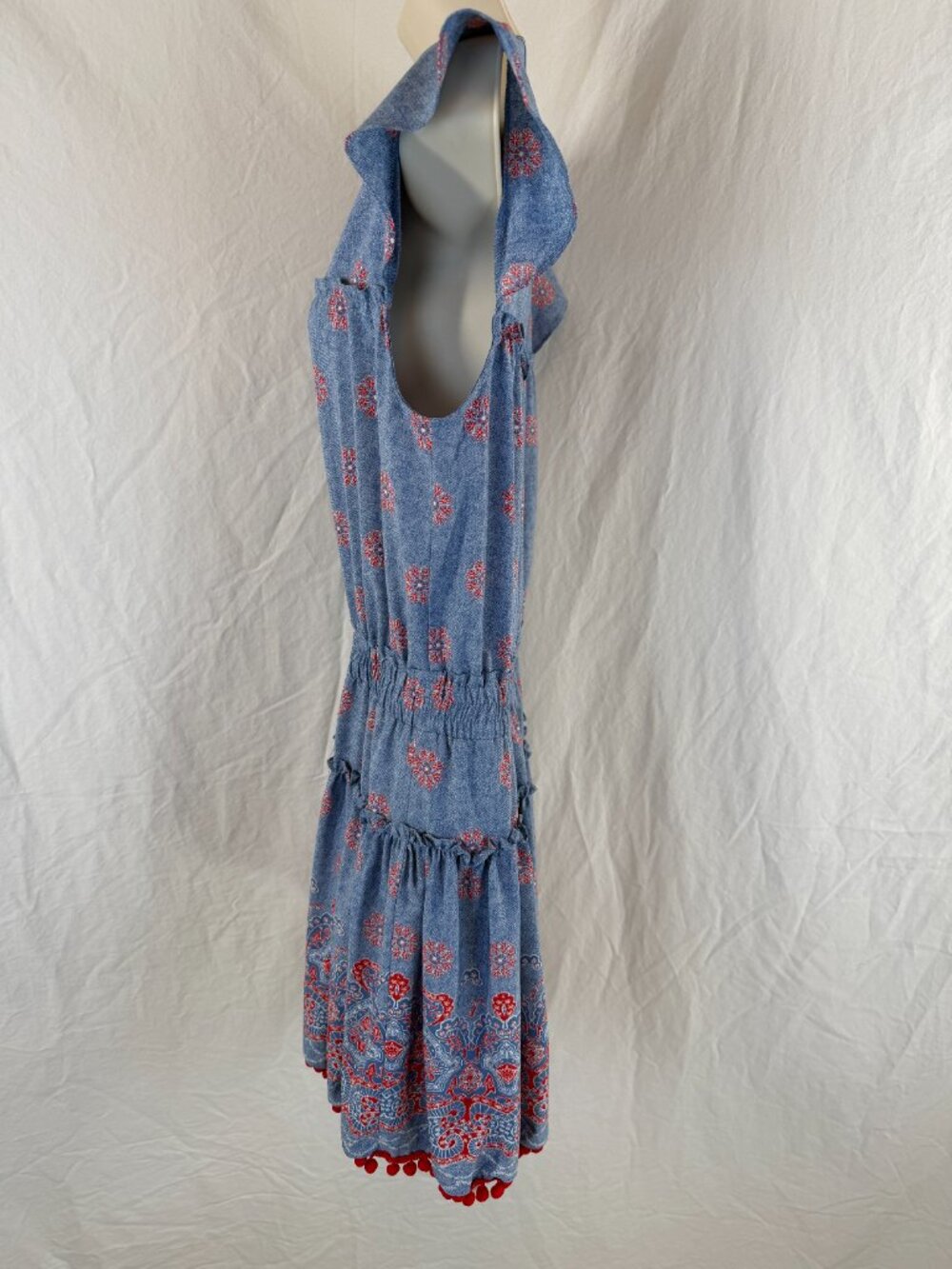 MISA Tatiana Blue Red Flutter Sleeve Mini Dress $485 - Picture 9 of 12